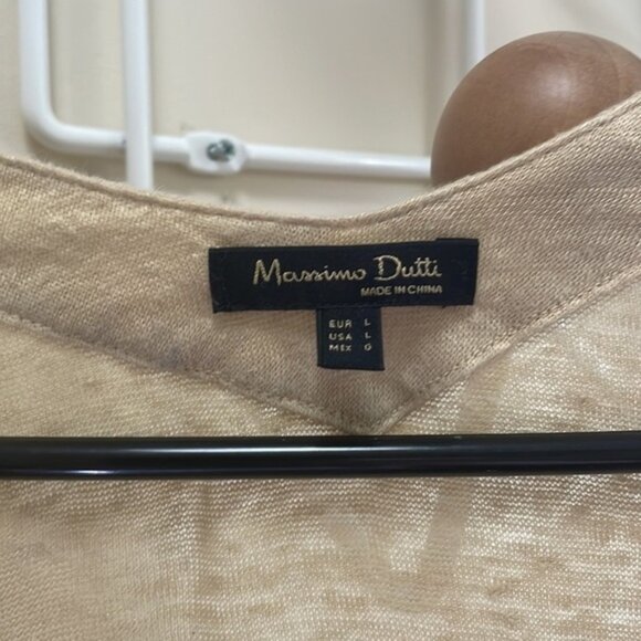 MASSIMO Dutti Linen Short Sleeve Button Down Neutral Cream